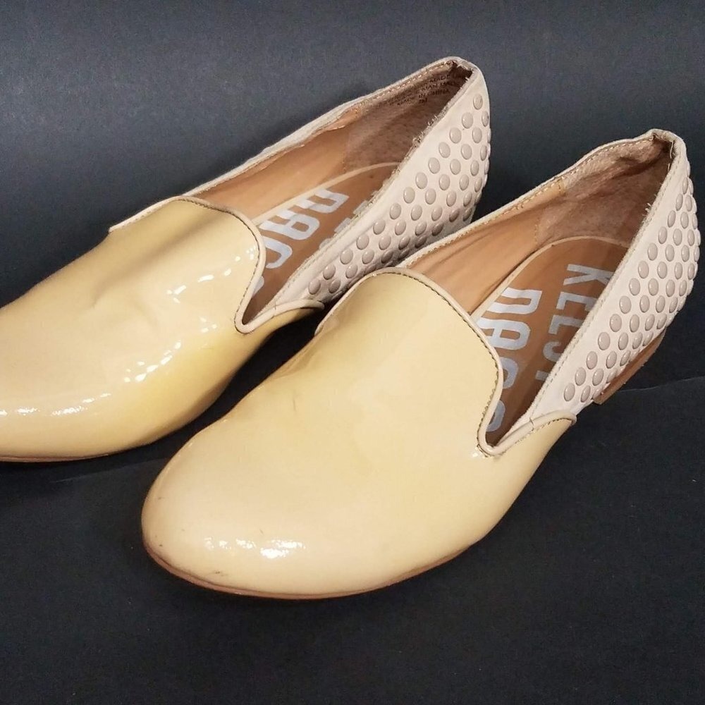 Kelsi Dagger Francie Yellow/Nude Patent Leather Toe Back Studs Flats Size 7M